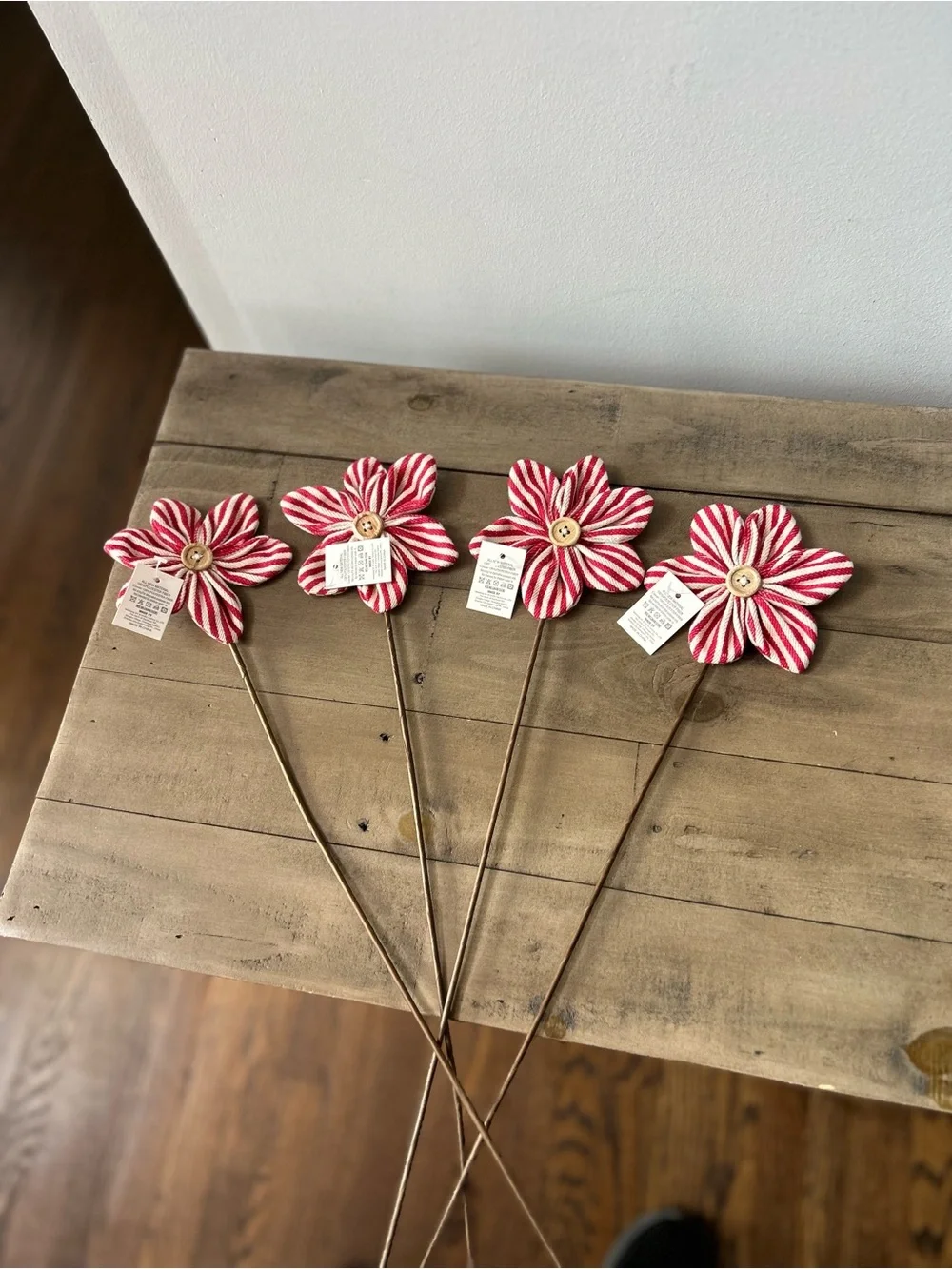 NWT Rae Dunn Patriotic Fabric Flowers Set 4th of July Decor
